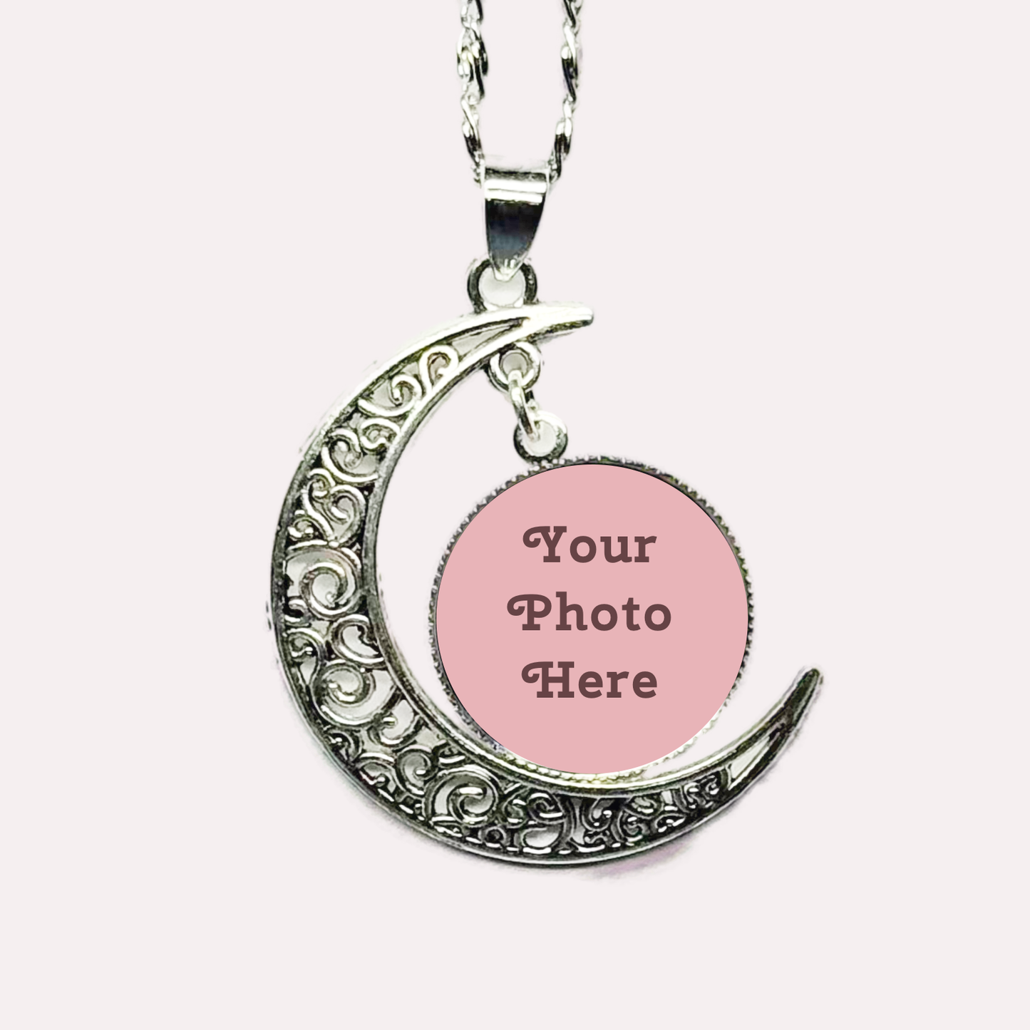 Crescent Moon Custom Photo Necklace