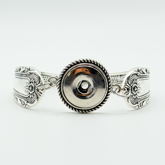 Boho Spoon Rope Trim Snap Bracelet Claw Clasp Silver Tone