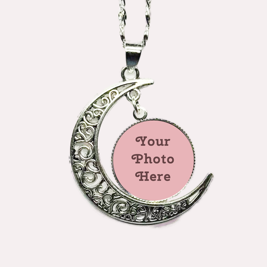 Crescent Moon Custom Photo Necklace