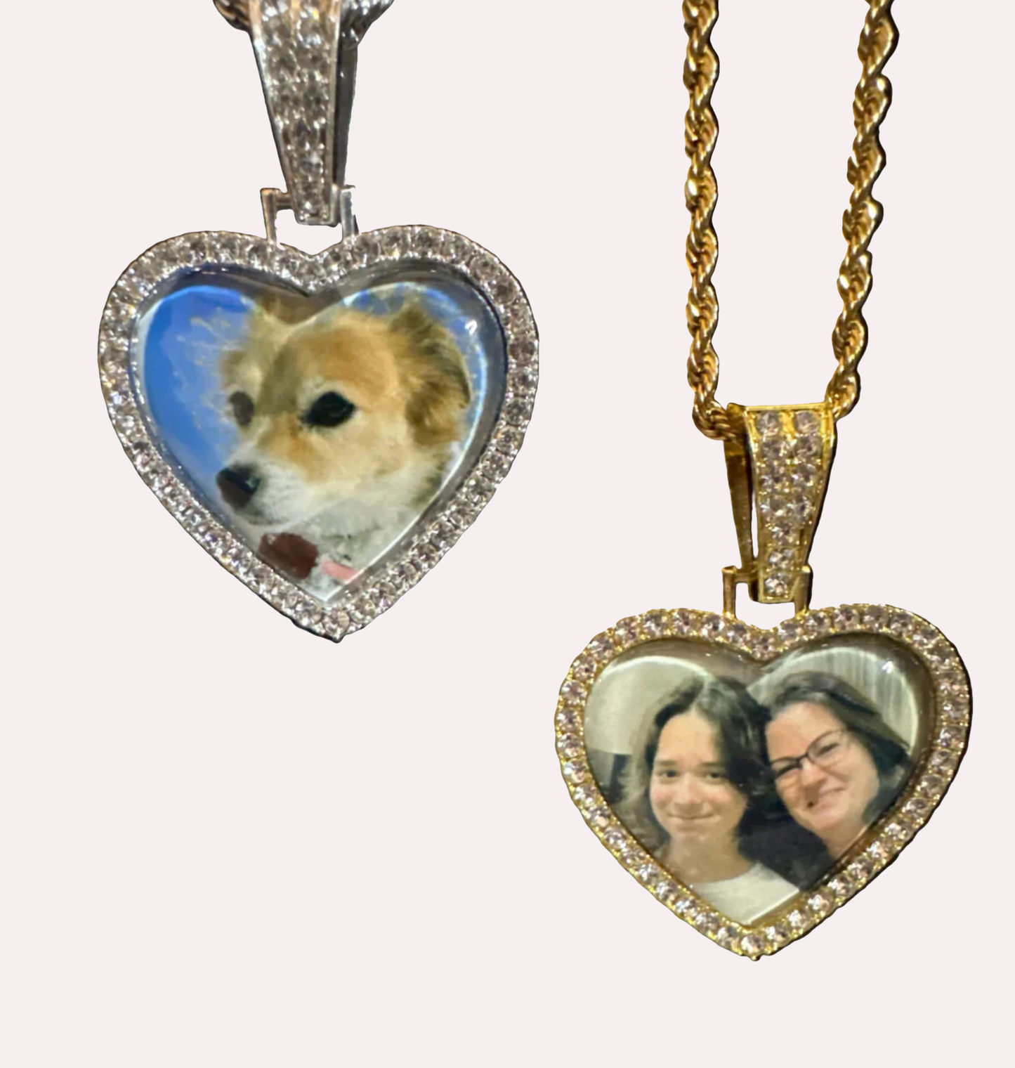 Custom Heart Rhinestone Photo Pendant