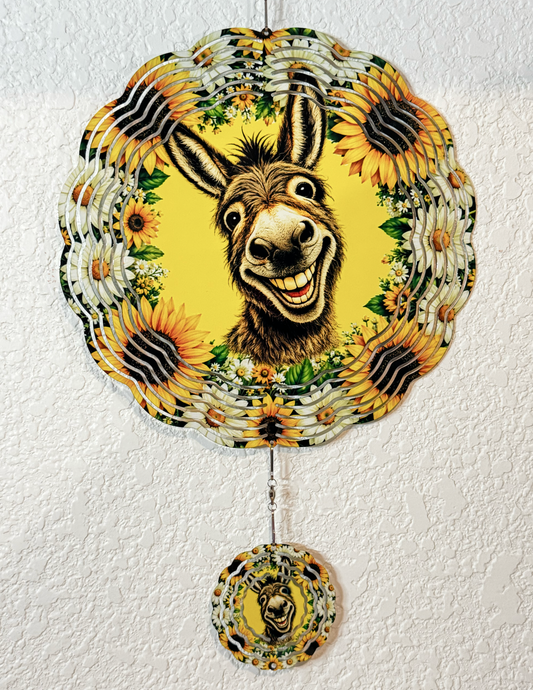 Happy Donkey with Sunflowers and Daisies