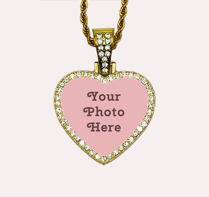 Custom Heart Rhinestone Photo Pendant