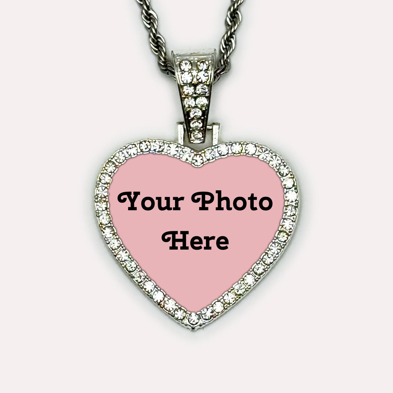 Custom Heart Rhinestone Photo Pendant