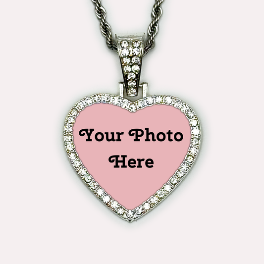 Custom Heart Rhinestone Photo Pendant
