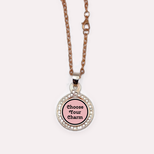 Round, Rose Gold, Rhinestone Snap Necklace