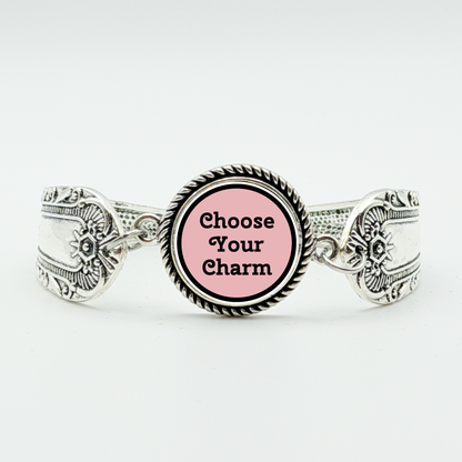 Boho Spoon Rope Trim Snap Bracelet Claw Clasp Silver Tone