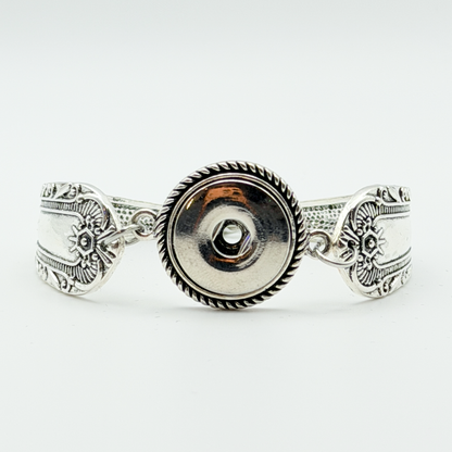 Boho Spoon Rope Trim Snap Bracelet Claw Clasp Silver Tone