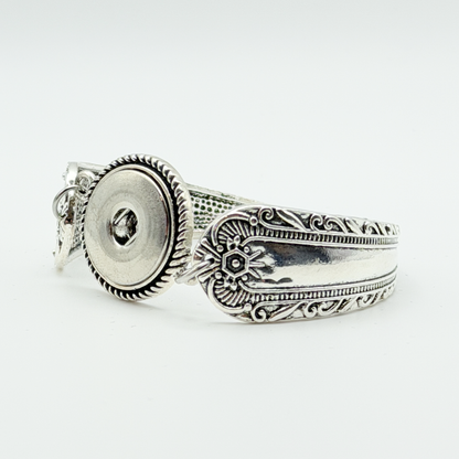 Boho Spoon Rope Trim Snap Bracelet Claw Clasp Silver Tone