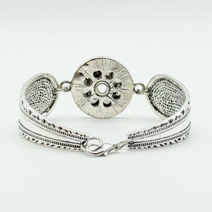 Boho Spoon Rope Trim Snap Bracelet Claw Clasp Silver Tone