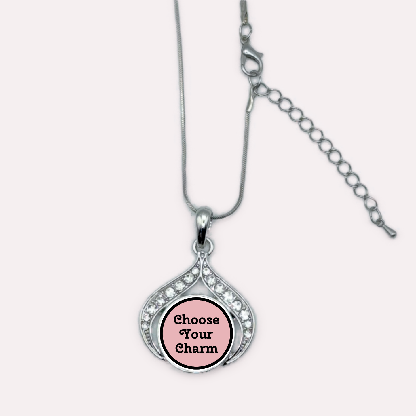Rhinestone Teardrop Snap Necklace (Silver)