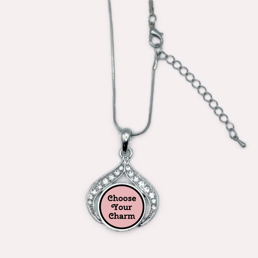 Rhinestone Teardrop Snap Necklace (Silver)