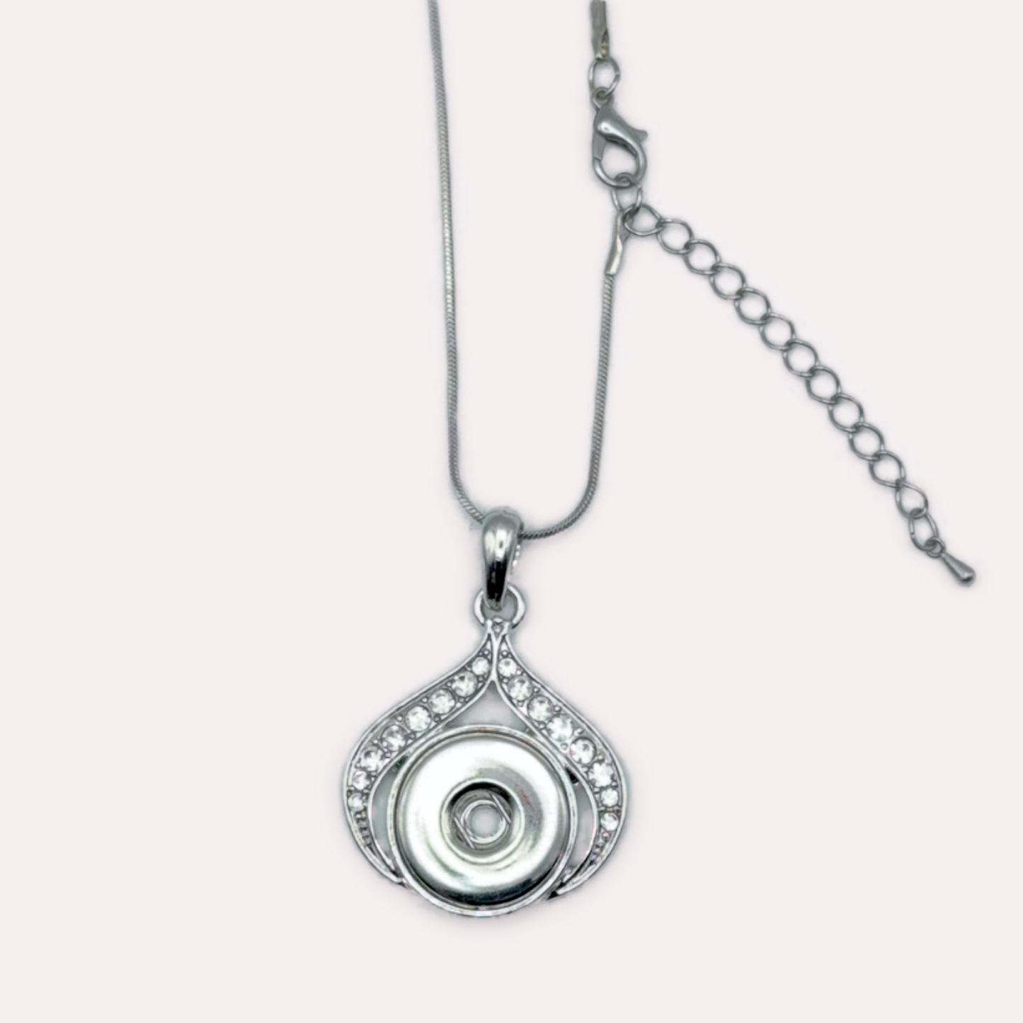 Rhinestone Teardrop Snap Necklace (Silver)
